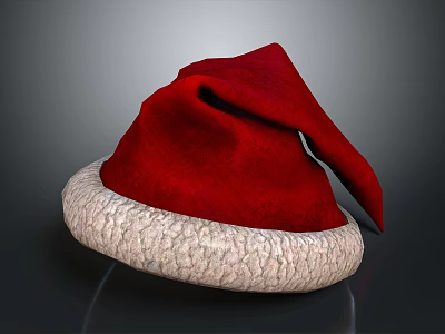 Traditional Red Santa Hat With White Fluffy Trim And Soft Plush Fabric Design 3d model