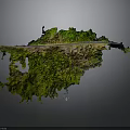 Floating Terrain Structure With Green Vegetation Path And Small Figure On Top