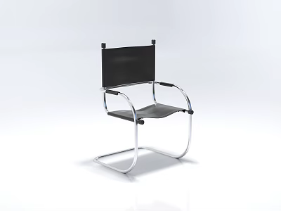 Modern Minimalist Single Chair With Silver Metal Frame And Black Seat Backrest 3d model