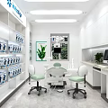Modern Dental Clinic Interior With Treatment Chair Green Chairs And Medicine Shelves