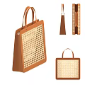 Stylish Brown Woven Handbag with Rattan Pattern and Leather Handles