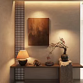 Quiet Ancient Style Entrance Hallway Decorative Entrance Hallway Table End View Platform Entrance Pot Flower Art Quiet Painting Quiet Style Table Lamp 3d model