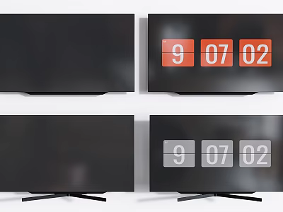 Different Modern TVs Showing Red And Gray Digital Date Display On Stands 3d model