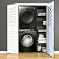 Laundry and Daily Use Items With Washing Machine Dryer Storage Cabinets Stacked Towels And Detergent
