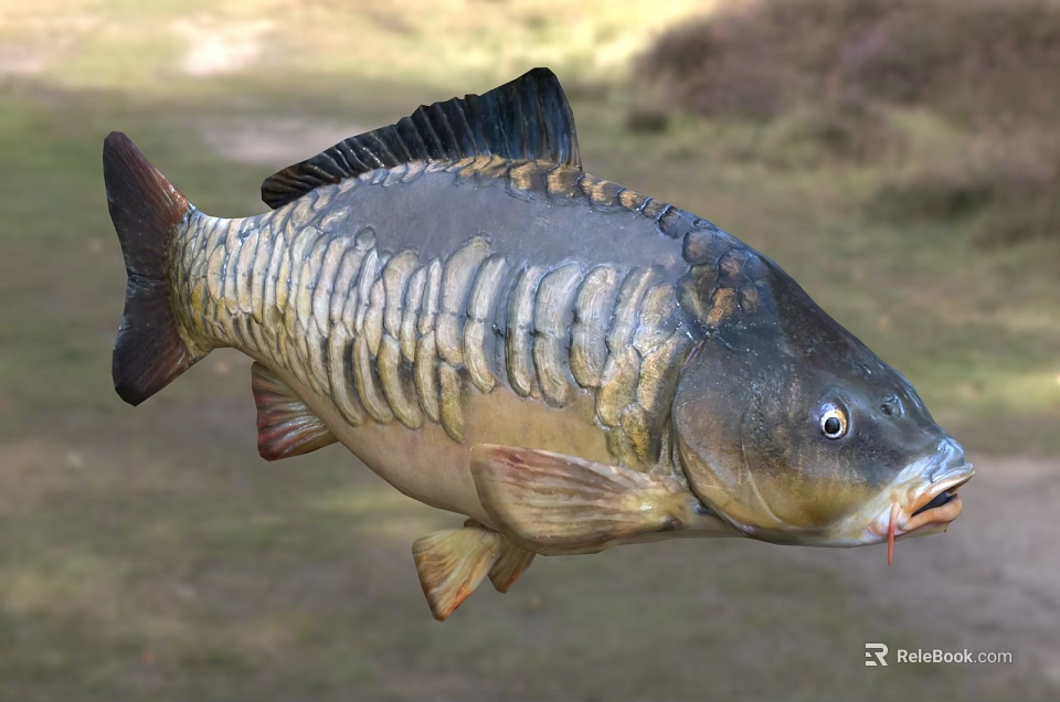 Realistic Carp Fish With Detailed Scales And Natural Body Shape In Outdoor Display Setting 3d model 