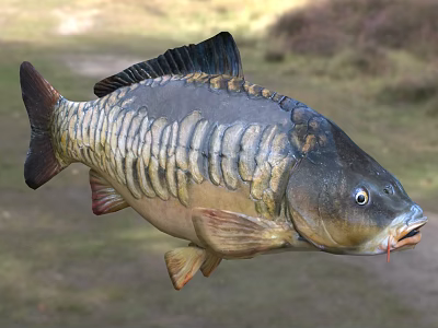 Realistic Carp Fish With Detailed Scales And Natural Body Shape In Outdoor Display Setting 3d model
