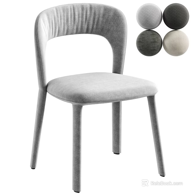 Modern Light Gray Upholstered Single Chair With Curved Backrest And Color Options 3d model 