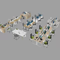 Modern Office Desks With Ergonomic Chairs Computer Monitors And Workstations 3d model