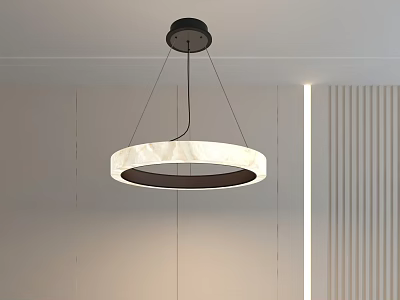Modern Circular Pendant Light With Marble Texture And Black Frame In Minimalist Interior 3d model