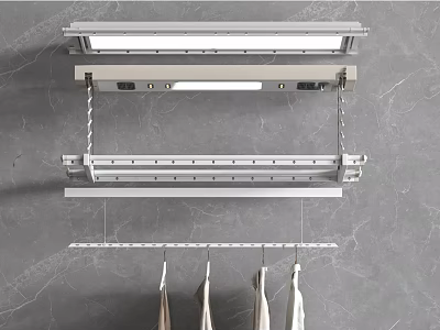 Modern Wall Mounted Metal Clothes Hanger on Grey Marble Wall with Hanging Clothes 3d model
