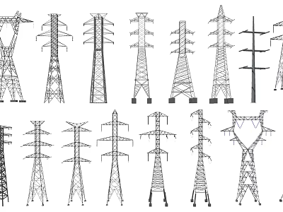 Industrial Electric Power Transmission Towers Different Structural Engineering Design Illustrations 3d model