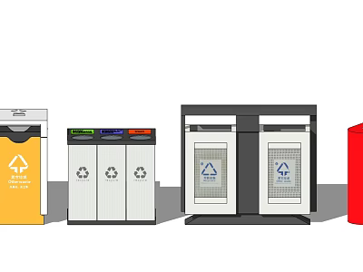 Public Waste Recycling Containers With Multiple Compartments For Waste Sorting 3d model