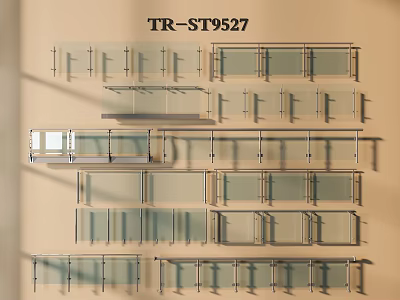 Various Modern Glass Railings With Different Designs And Metal Frame Structures 3d model