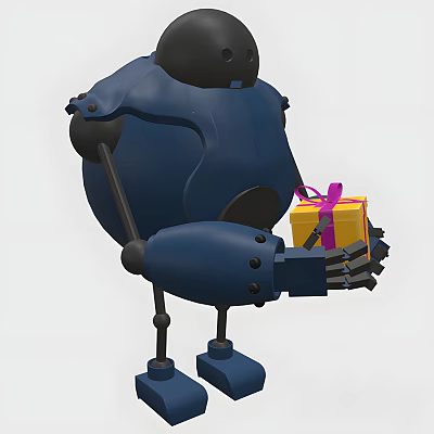 Blue Robot Doll Holding Yellow Gift Box With Pink Ribbon 3d model