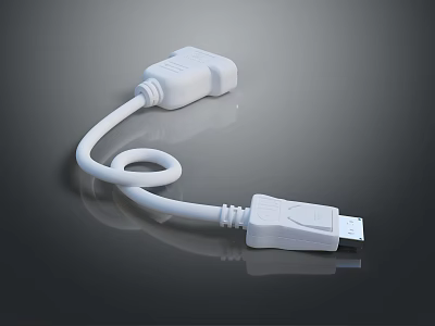 White Electronic Connector Cable With Dual USB Interfaces For Devices 3d model