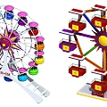 Two Ferris Wheels With Colorful Cabins Different Designs R64 And F28 Models