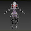Woman In Silver Armor Standing With Outstretched Arms Purple Body And Red Accents