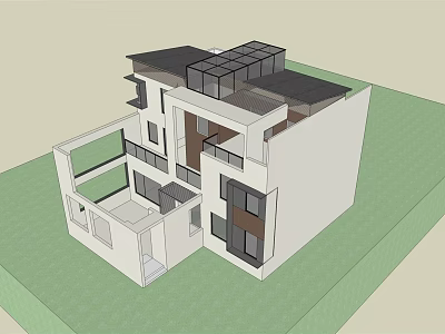 Modern Detached Villa Exterior With Balcony Large Windows And Glass Roof Design 3d model
