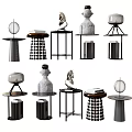 Modern Side Tables with Various Designs Checkerboard Patterns Cylindrical Bases and Decorative Tops 3d model