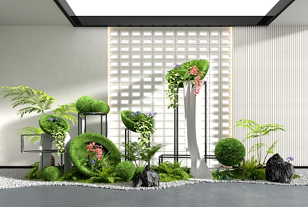 Modern indoor landscaping column landscaping device landscaping gravel moss landscaping ferns 3d model