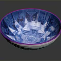 Intricate Sculpted Carving On Blue And White Bowl With Traditional Architecture Design
