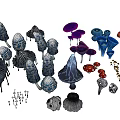 Artistic Fantastical Fungal Plant Like Structures With Vibrant Colors Unique Shapes Metallic Sheen