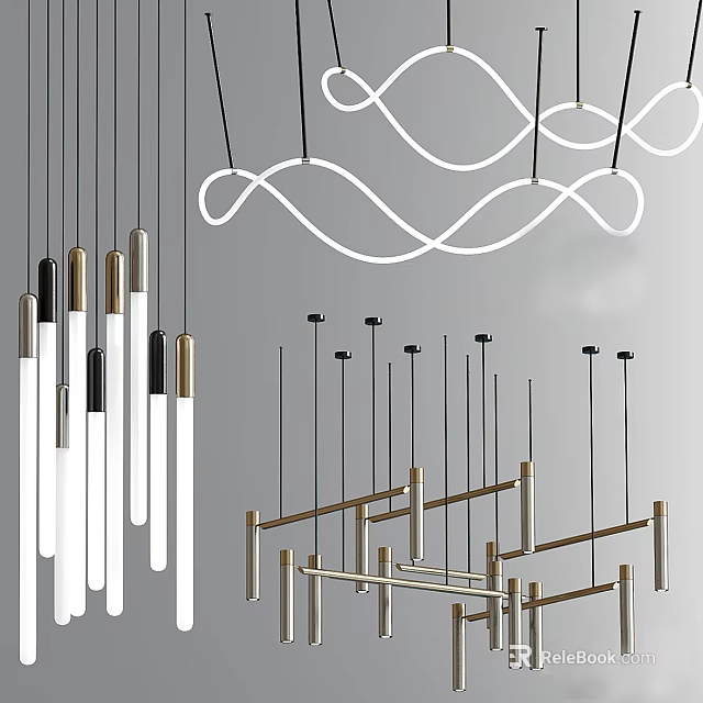 Modern Chandelier Designs With Curved Lines And Linear Metal Frames 3d model