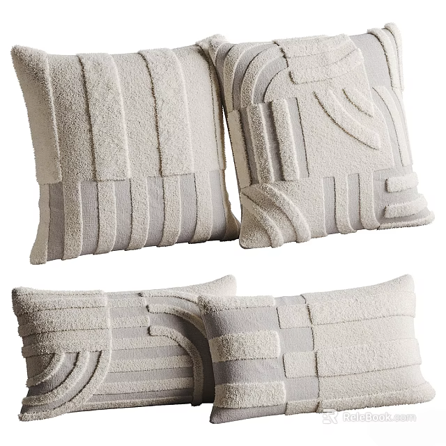 Modern Textured Throw Pillows With Geometric Patterns And Neutral Gray Beige Tones 3d model 