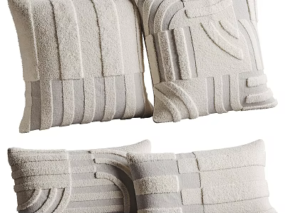 Modern Textured Throw Pillows With Geometric Patterns And Neutral Gray Beige Tones 3d model
