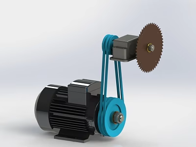 Industrial Mechanical Drive System With Electric Motor Blue Pulleys And Gear Wheel 3d model
