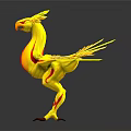 3D Yellow Phoenix Character Standing With Red Patterns And Shining Spread Wings 3d model