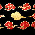 Red And Gold Traditional Cloud Patterns On Black Background Decorative Design 3d model