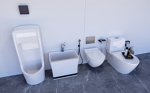 Modern Toilet Combination Bathroom Supplies Combination Squatting Toilet Induction Toilet Trash 3d model