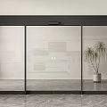 Modern Glass Sliding Door With White Wall Gray Floor And Potted Plant