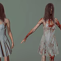 Horror Game And Film Character In Light Blue Dress With Blood