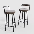 Modern Bar Stools With Black Metal Frame And Gray Upholstered Seat