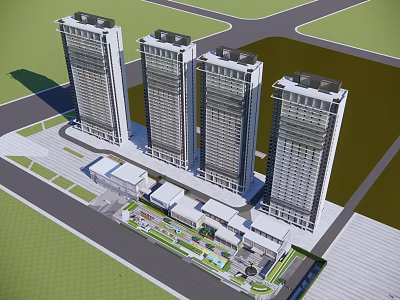 Modern High Rise Residential Complex With Green Spaces And Surrounding Facilities 3d model