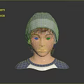 Young Boy Character In Gray Knitted Hat Blue Shirt And White Collar