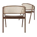 Wooden Stools with Rattan Backrest and Padded Seat in Modern Minimalist Design