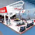 Yamaha Exhibition Booth Featuring Curved Canopy Displaying Motorcycles And Brand Logos