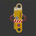 Industrial Metal Machinery Part With Yellow Body Red Connector Bolts And Warning Stripes