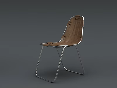 Stylish Modern Office Chair With Wooden Seat And Metal Frame Design 3d model
