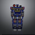 Blue Robot Action Figure With Red Eyes Yellow Chest Silver Limbs And Colorful Leg Details