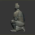 Ancient Chinese Terracotta Warrior Sculpture With Kneeling Pose And Intricate Armor