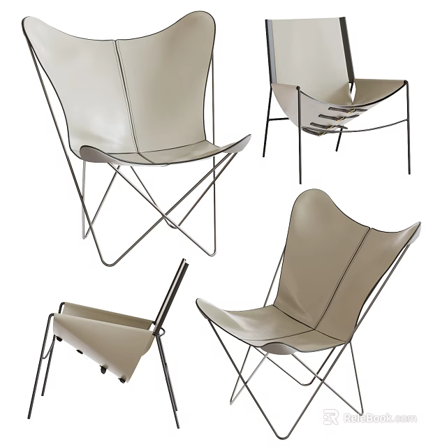 Modern Beige Leather Accent Chair With Sleek Metal Frame And Crossed Legs Contemporary Design 3d model 