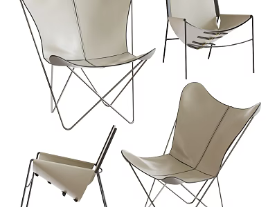 Modern Beige Leather Accent Chair With Sleek Metal Frame And Crossed Legs Contemporary Design 3d model