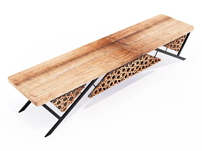 Modern Wooden Desk With Black Metal Frame And Geometric Openwork Support 3d model