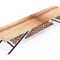 Modern Wooden Desk With Black Metal Frame And Geometric Openwork Support