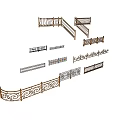 Various Iron And Wooden Fence Designs Featuring Intricate Scrollwork And Patterns 3d model