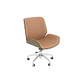Modern Brown Leather Office Chair With Swivel Base Silver Frame And Rolling Casters